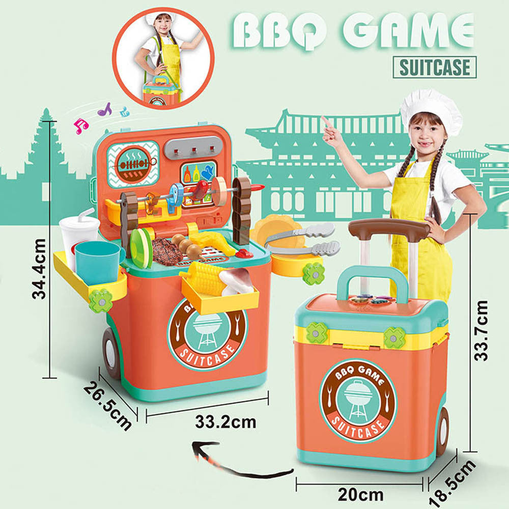 Childrens Sound And Light Kitchen Tableware Barbecue Dessert Set Makeup Tools Trolley Box Doctor Toy