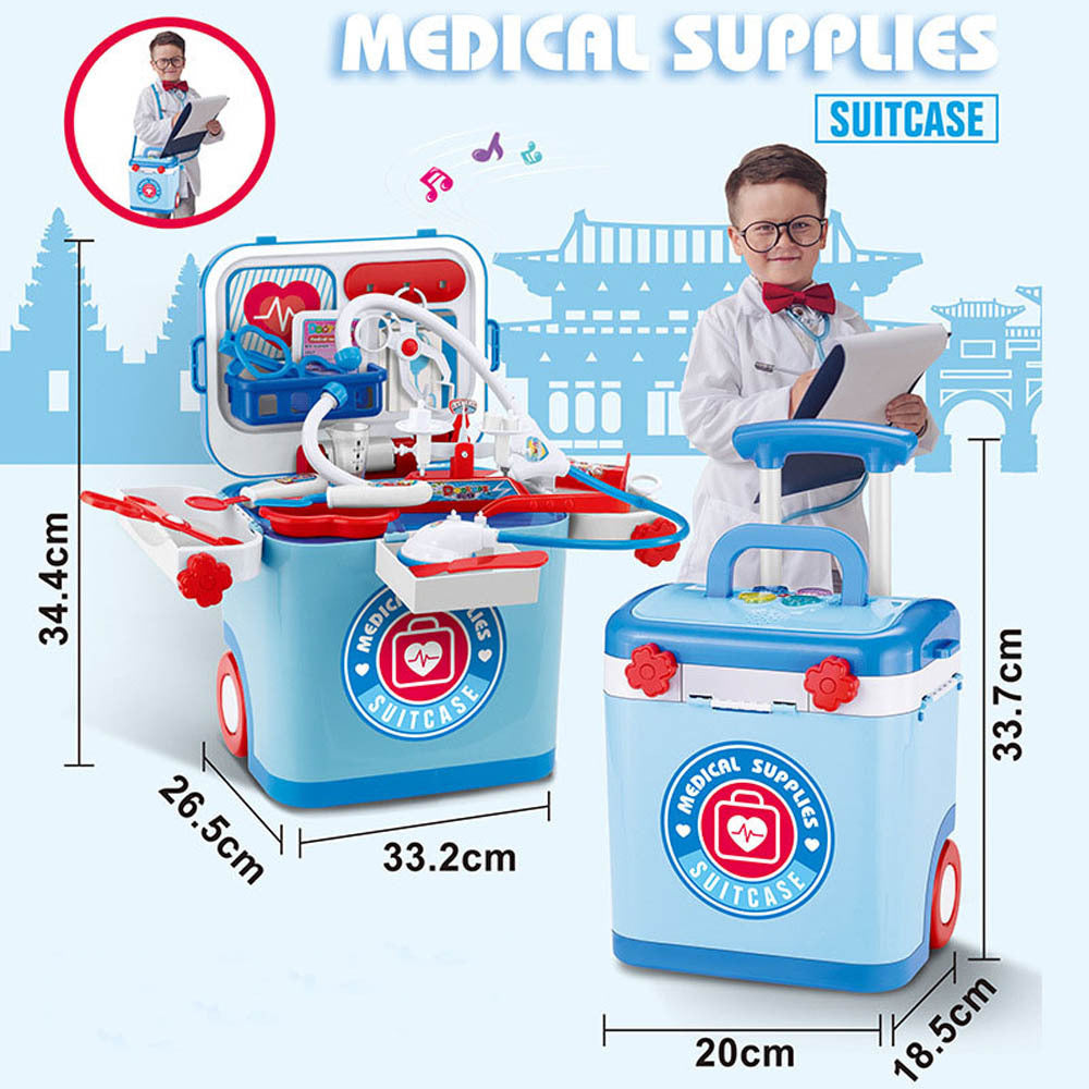 Childrens Sound And Light Kitchen Tableware Barbecue Dessert Set Makeup Tools Trolley Box Doctor Toy