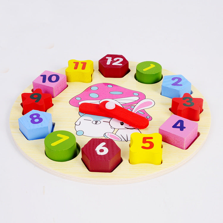 Color Cartoon Bunny Digital Clock Child Baby Early Learning Puzzle Enlightenment Wooden