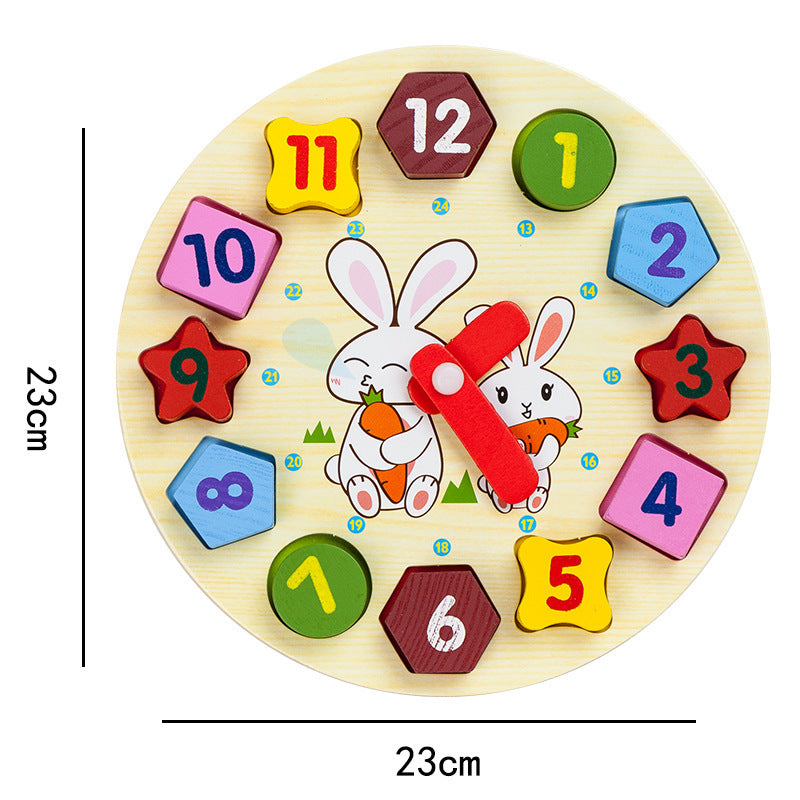 Color Cartoon Bunny Digital Clock Child Baby Early Learning Puzzle Enlightenment Wooden