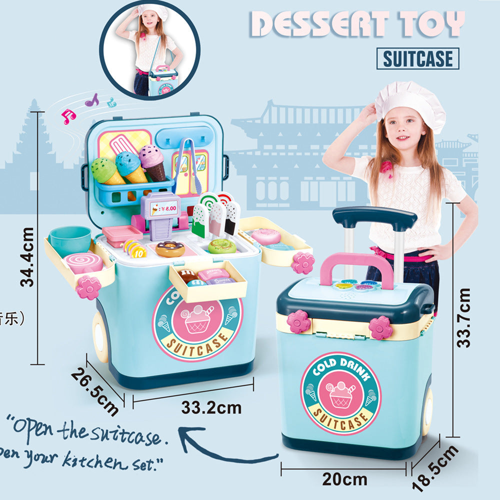 Childrens Sound And Light Kitchen Tableware Barbecue Dessert Set Makeup Tools Trolley Box Doctor Toy